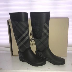 Burberry “Clemence” Check Canvas Rain Boots